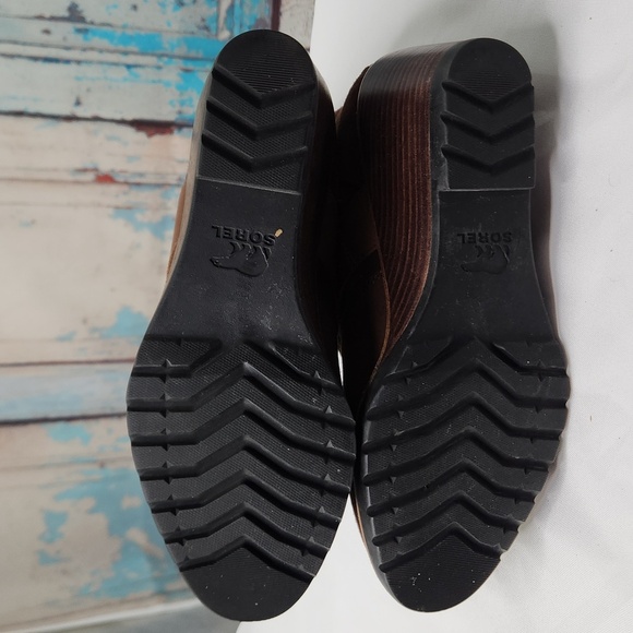 Sorel After Hours Suede Wedge Booties Brown Ankle Leather Straps - Picture 8 of 8